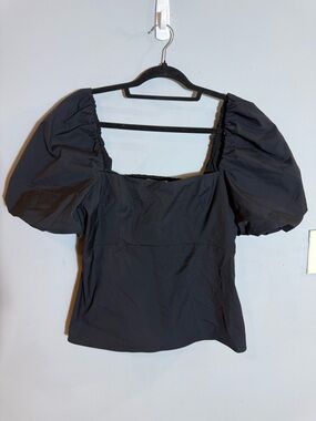 Hill House Black Puff-Sleeve Square Neck Blouse